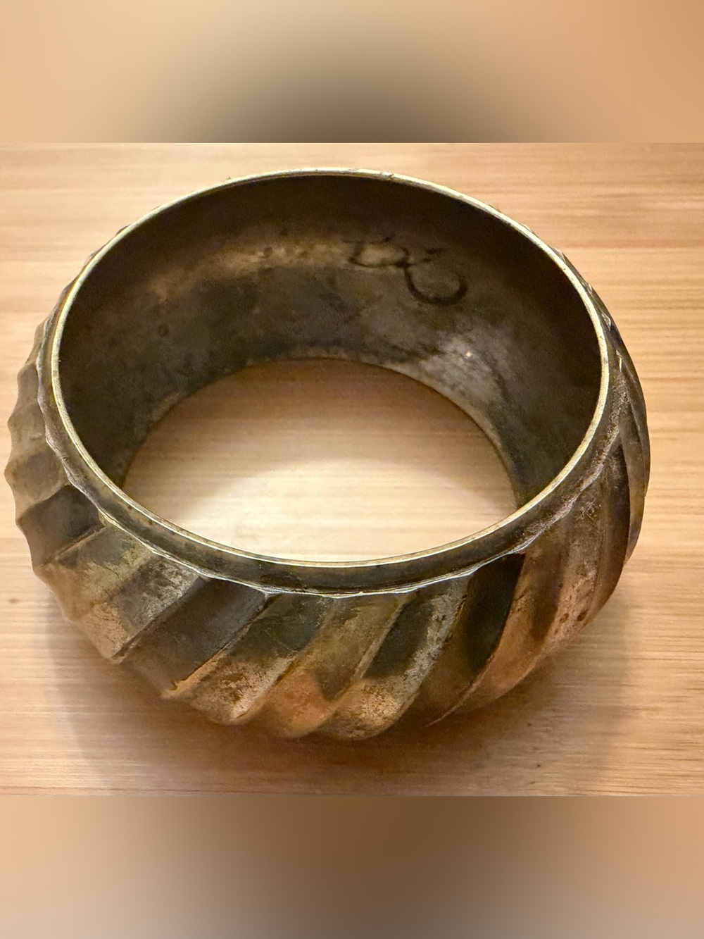 Vintage 1970s Mixed Metal Diagonal Ribbed Swirl Wide Bangle Bracelet Chunky